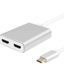 helos Splitter USB 3.1 Type-C St./2x HDMI Buchse, PREMIUM 4K, silber