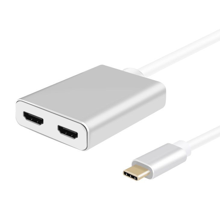 helos Splitter USB 3.1 Type-C St./2x HDMI Buchse, PREMIUM 4K, silber helos Splitter USB 3.1 Type-C St./2x HDMI Buchse, PREMIUM 4K, silber