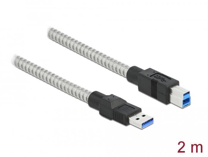 Delock USB 3.2 Gen 1 Kabel Typ-A Stecker zu Typ-B Stecker mit Metallmantel 2 m Delock USB 3.2 Gen 1 Kabel Typ-A Stecker zu Typ-B Stecker mit Metallmantel 2 m
