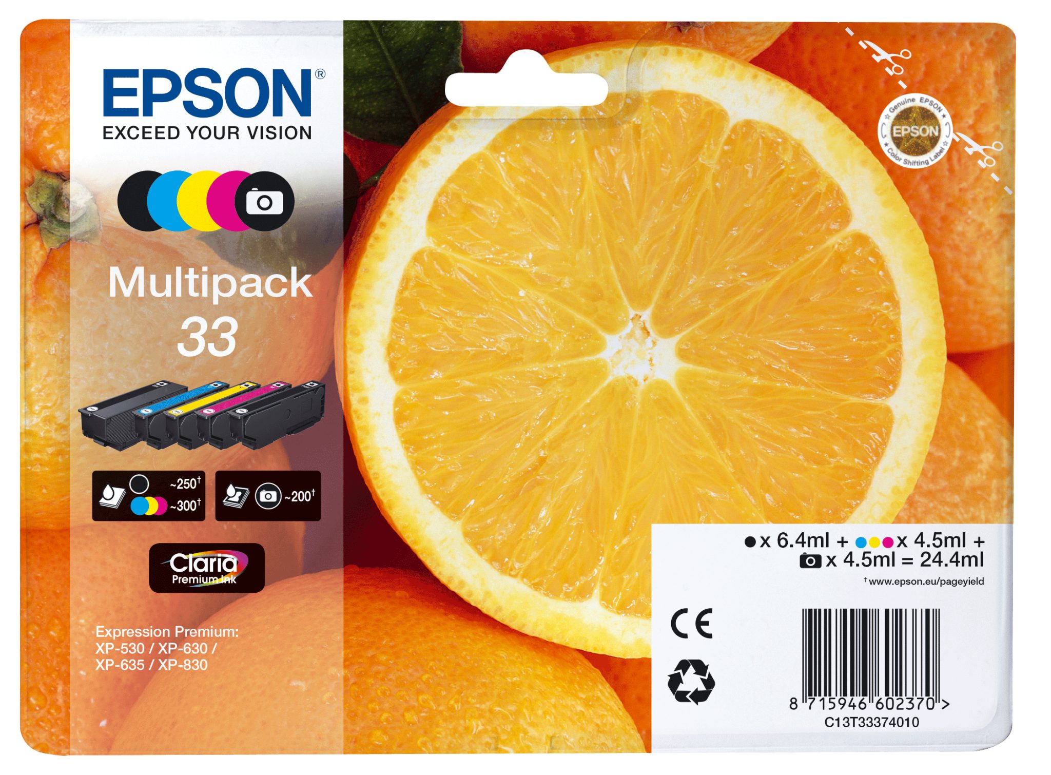 Epson Tintenpatrone 33 Multipack (BK/M/C/Y/PBK) (ca.200 S.) Epson Tintenpatrone 33 Multipack (BK/M/C/Y/PBK) (ca.200 S.)