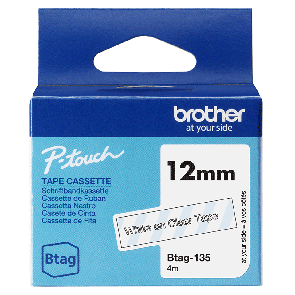 Brother Schriftband BTAG-135 Weiß auf Transparent 12 mm x 4 m Brother Schriftband BTAG-135 Weiß auf Transparent 12 mm x 4 m