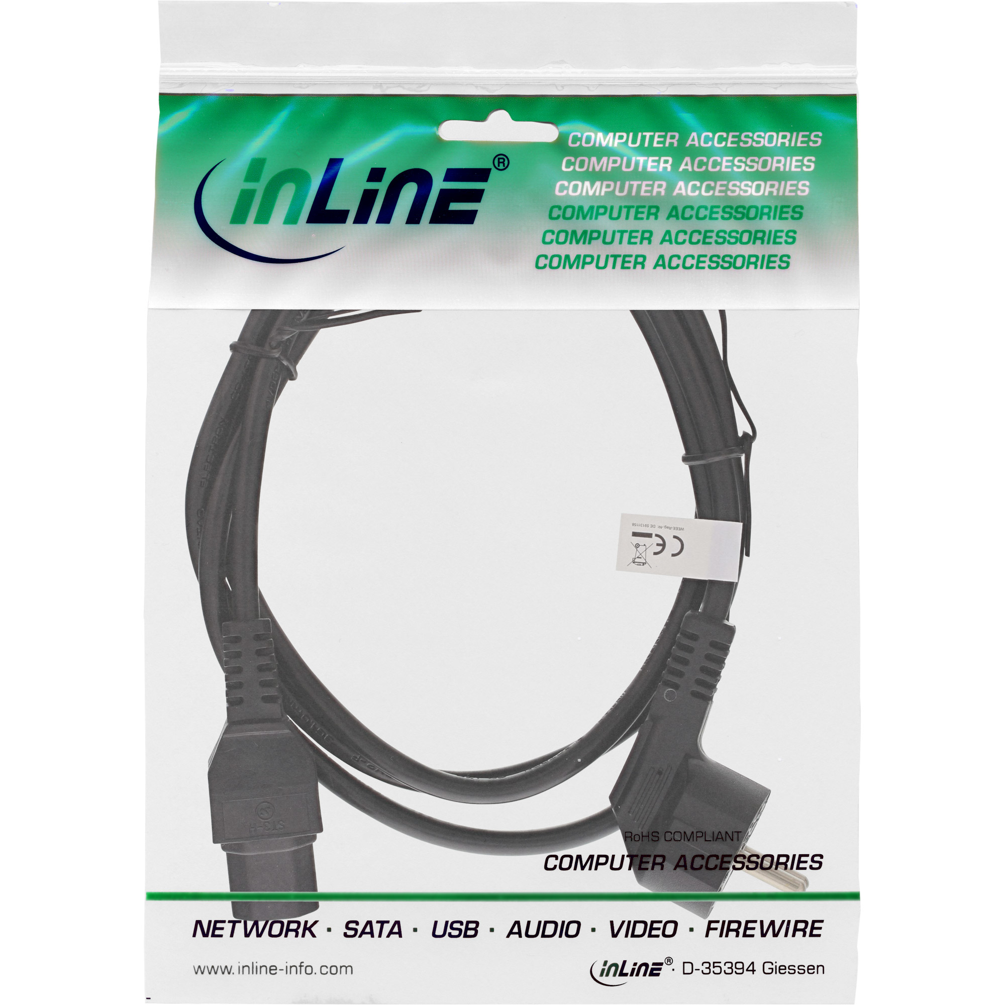 InLine® Netzkabel, Schutzkontakt gewinkelt auf Warmgerätestecker C15 gerade, schwarz, 1,8m, schwarz InLine® Netzkabel, Schutzkontakt gewinkelt auf Warmgerätestecker C15 gerade, schwarz, 1,8m, schwarz – Bild 2