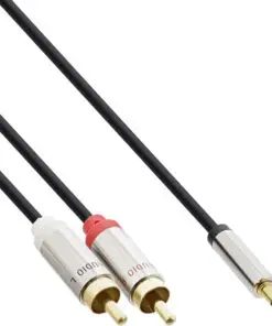 InLine® Slim Audio Kabel Klinke 3,5mm ST an 2x Cinch ST, 3m, schwarz