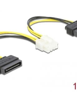 Delock Stromkabel 2 x SATA 15 Pin Stecker zu 8 Pin EPS Stecker 15 cm