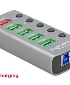 Delock USB 3.2 Gen 1 Hub mit 4 Ports + 1 Schnellladeport mit Schalter