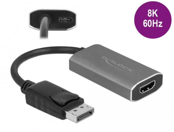 Delock Aktiver DisplayPort 1.4 zu HDMI Adapter 8K mit HDR Funktion Delock Aktiver DisplayPort 1.4 zu HDMI Adapter 8K mit HDR Funktion