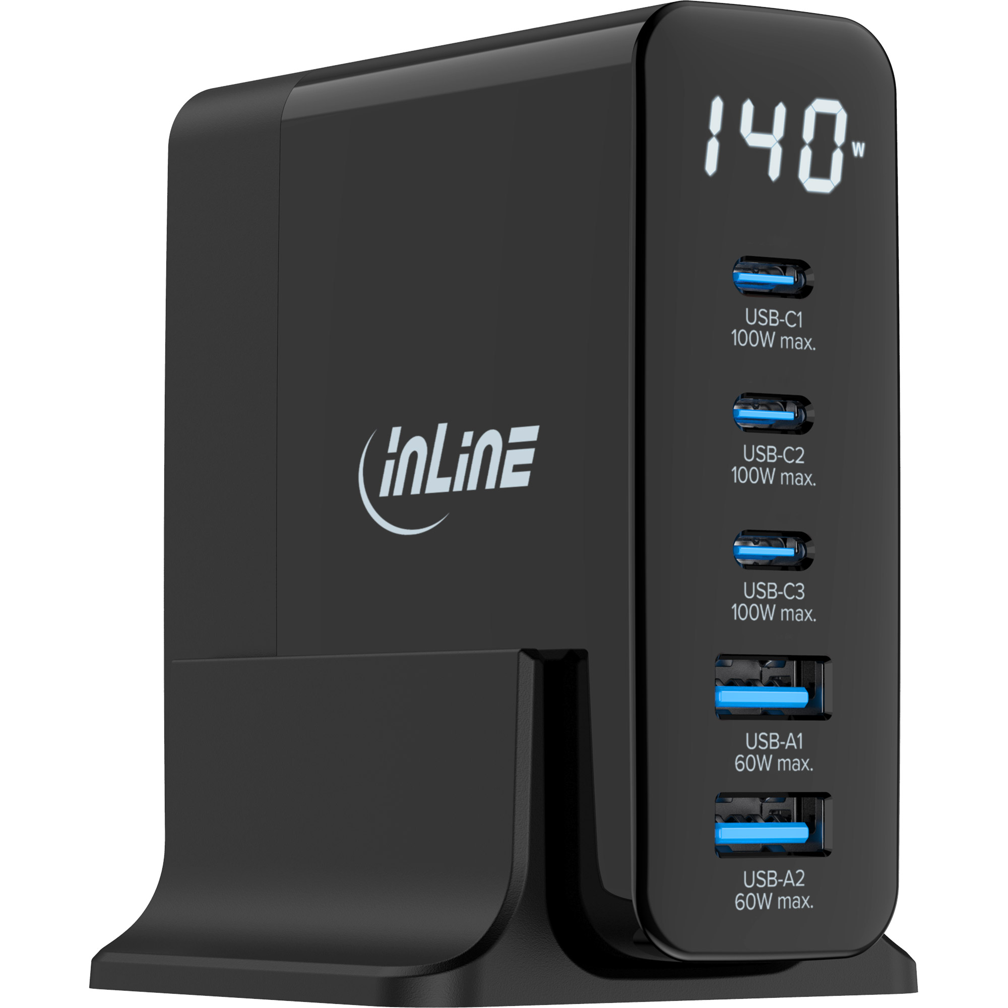 InLine® USB PD Netzteil, GaN Ladegerät, 5-Port, USB-C + USB-A, 140W, mit Display InLine® USB PD Netzteil, GaN Ladegerät, 5-Port, USB-C + USB-A, 140W, mit Display