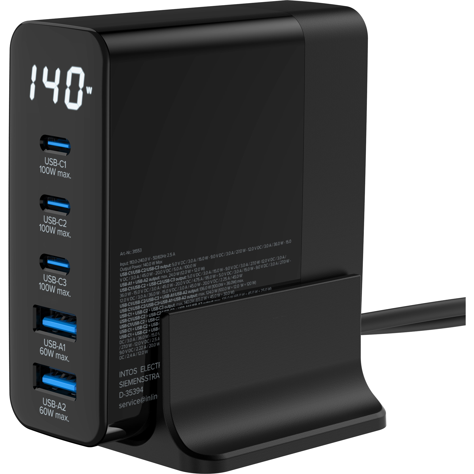 InLine® USB PD Netzteil, GaN Ladegerät, 5-Port, USB-C + USB-A, 140W, mit Display InLine® USB PD Netzteil, GaN Ladegerät, 5-Port, USB-C + USB-A, 140W, mit Display – Bild 2