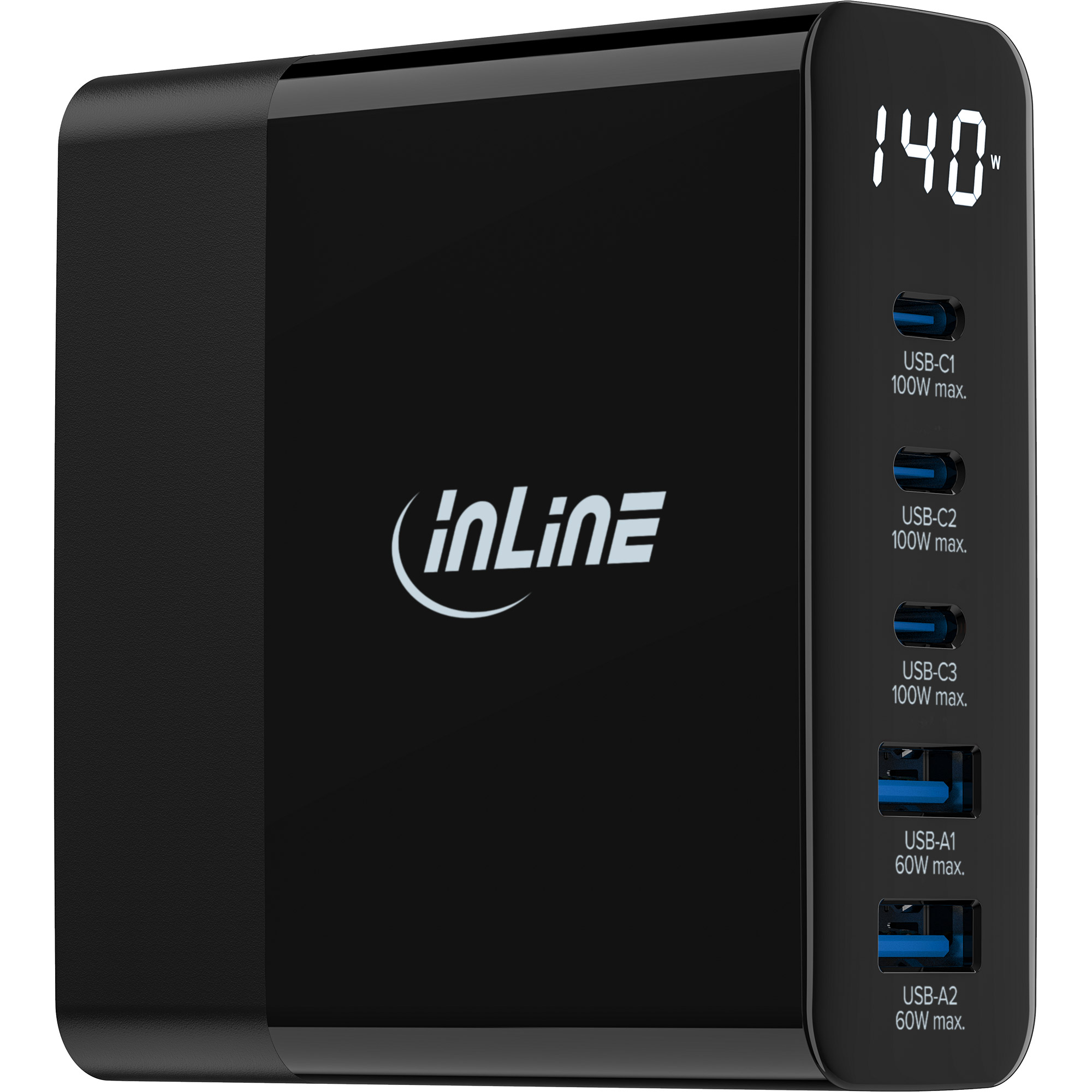 InLine® USB PD Netzteil, GaN Ladegerät, 5-Port, USB-C + USB-A, 140W, mit Display InLine® USB PD Netzteil, GaN Ladegerät, 5-Port, USB-C + USB-A, 140W, mit Display – Bild 3