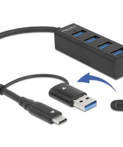Delock 4 Port USB 3.2 Gen 1 Hub mit USB Type-C oder USB Typ-A Anschluss
