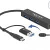 Delock 3 Port USB 3.2 Gen 1 Hub + Gigabit LAN