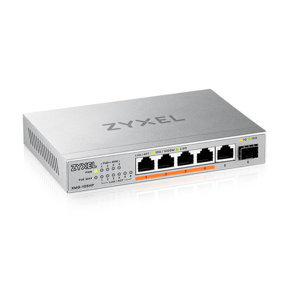 ZyXEL XMG-105 5 Port 10/2,5G MultiGig PoE++ Switch unmanaged ZyXEL XMG-105 5 Port 10/2,5G MultiGig PoE++ Switch unmanaged