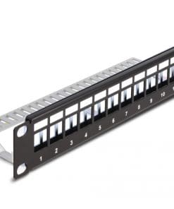 Delock 10" Keystone Patchpanel 12 Port mit Entlastungsschiene 1 HE schwarz