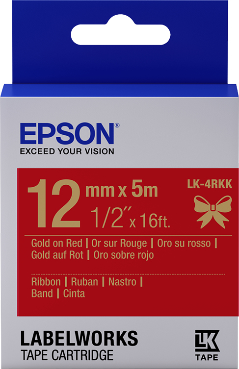 Epson Gift Tape - Satinband Rot / Schrift Gold 12mm Epson Gift Tape - Satinband Rot / Schrift Gold 12mm