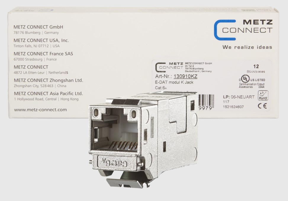 METZ CONNECT E-DAT modul Keystone Cat.6A Jack 180°, 12er VPE METZ CONNECT E-DAT modul Keystone Cat.6A Jack 180°, 12er VPE