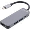 InLine® Multifunktions-Hub USB 3.2 Gen.1, 2x USB-A 5Gb/s + HDMI 4K/30Hz + USB Typ-C PD 87W, Aluminium, grau