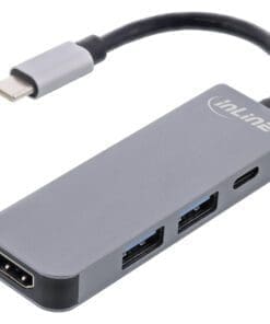InLine® Multifunktions-Hub USB 3.2 Gen.1, 2x USB-A 5Gb/s + HDMI 4K/30Hz + USB Typ-C PD 87W, Aluminium, grau
