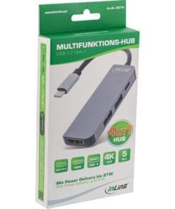 InLine® Multifunktions-Hub USB 3.2 Gen.1, 2x USB-A 5Gb/s + HDMI 4K/30Hz + USB Typ-C PD 87W, Aluminium, grau – Bild 6