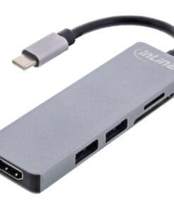 InLine® Multifunktions-Hub USB 3.2 Gen.1, 2x USB-A 5Gb/s + HDMI 4K/30Hz + Cardreader, Aluminium, grau