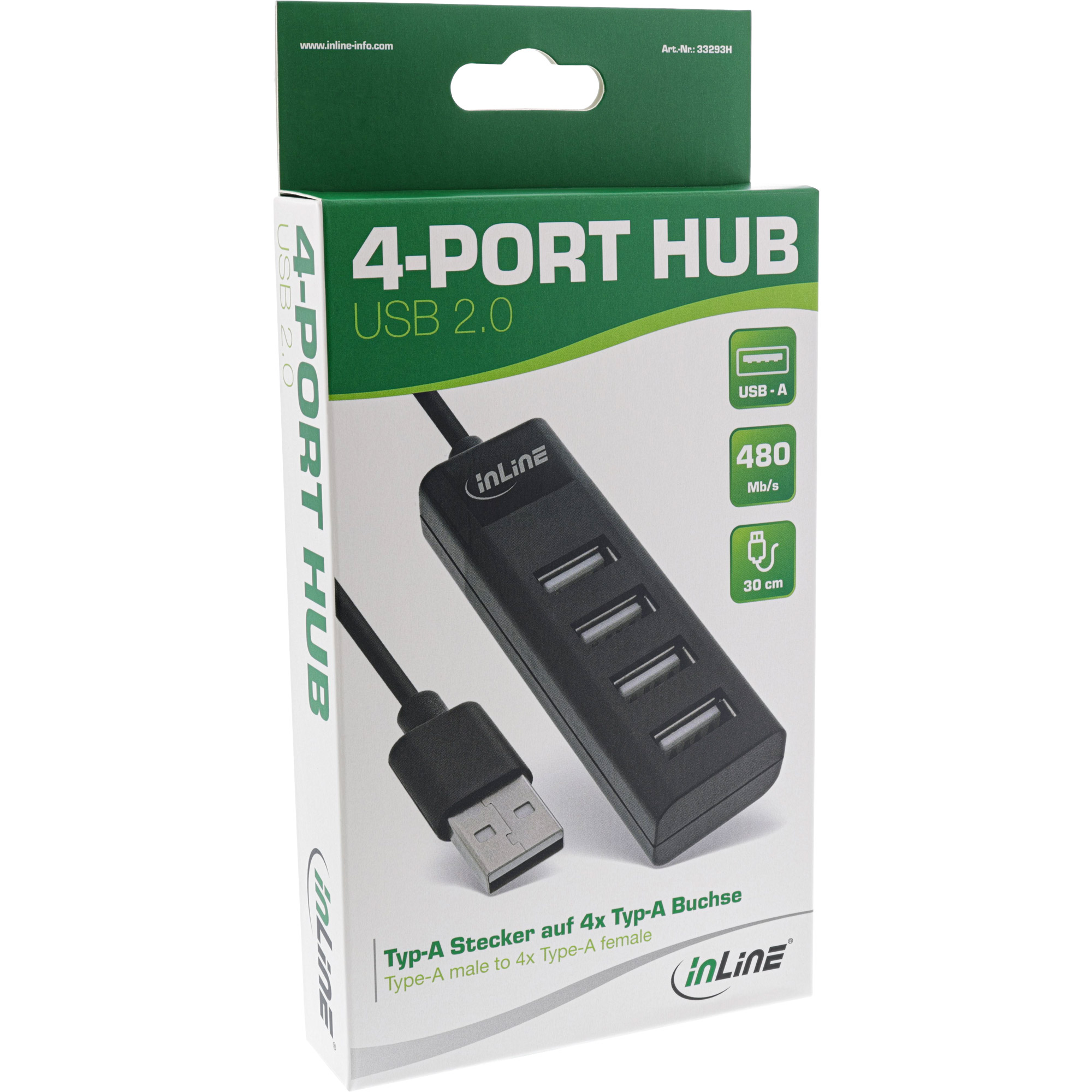 InLine® USB 2.0 Hub, 4 Port, schwarz, Kabel 30cm, schmale Bauform InLine® USB 2.0 Hub, 4 Port, schwarz, Kabel 30cm, schmale Bauform – Bild 3