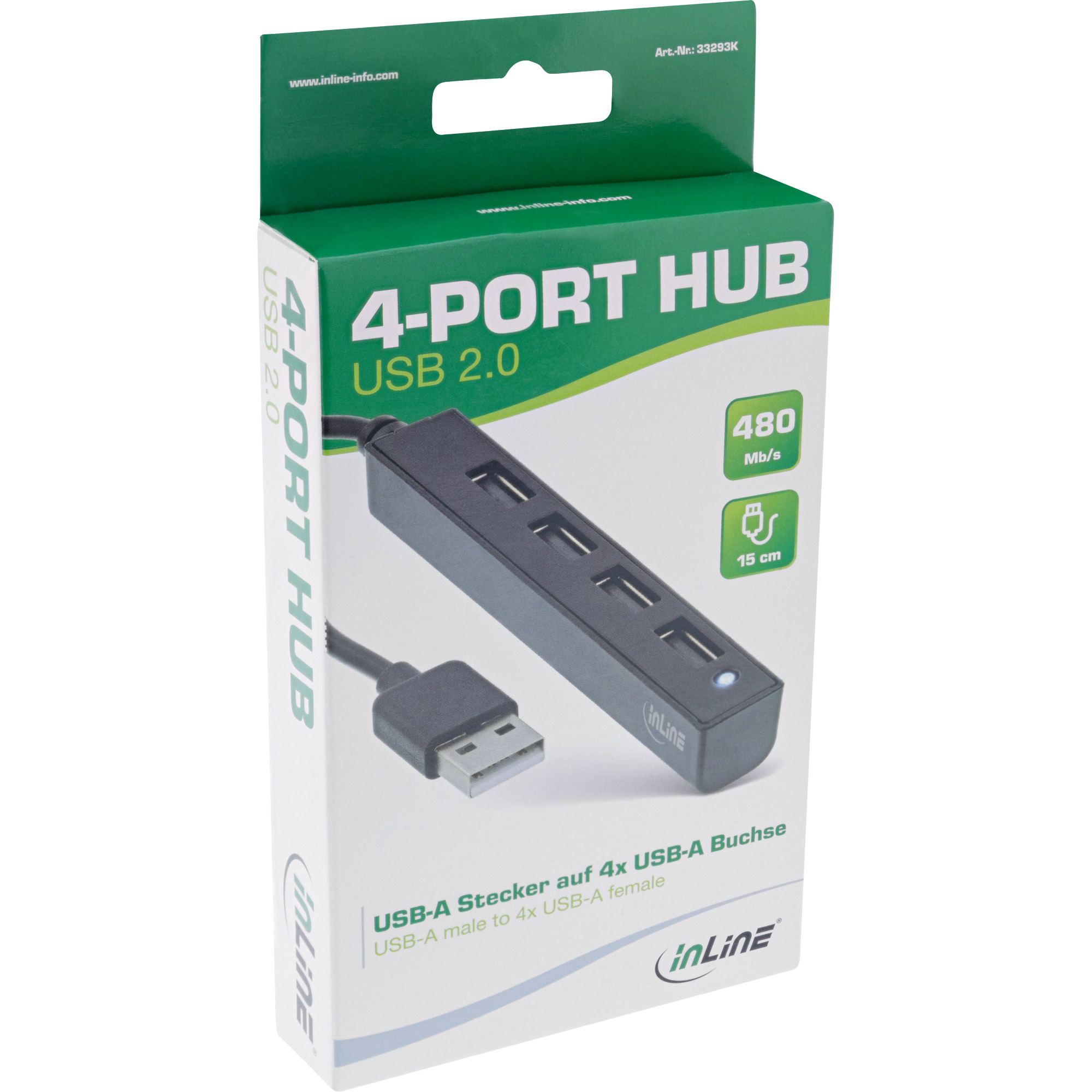 InLine® USB 2.0 4-Port Hub, USB-A Stecker auf 4x USB-A Buchse, Kabel 15cm InLine® USB 2.0 4-Port Hub, USB-A Stecker auf 4x USB-A Buchse, Kabel 15cm – Bild 3
