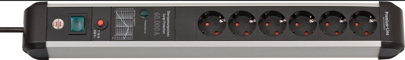 Brennenstuhl ÜSS 60.000A Premium-Protect-Line 6-fach, Alu/schwarz, 3m Brennenstuhl ÜSS 60.000A Premium-Protect-Line 6-fach, Alu/schwarz, 3m
