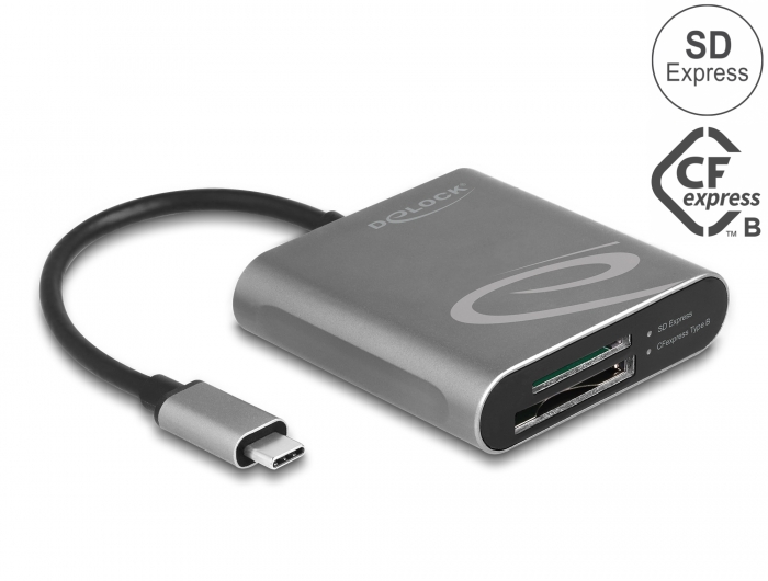 Delock USB Type-C Card Reader für SD Express und CFexpress Speicherkarten Delock USB Type-C Card Reader für SD Express und CFexpress Speicherkarten