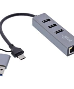 InLine® 4in1 Gigabit Hub, USB-C & USB-A, 1x RJ45, 3x USB 3.2 Gen.1