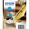 Epson Tintenpatrone 16XL Cyan (6,5ml) 1 Bis zu 30 % Tinte sparenmit separaten Einzelpatronen von Epson<br>Bei Verwendung der separaten Einzelpatronen von Epson ersetzen Sie nur die tatsächlich verbrauchte Farbe und sparen so bis zu 30 % Tinte1 im Vergleich zu den dreifarbigen Patronen anderer Anbieter.<br><br>Niedrigere Druckkosten dank XL-Tintenpatronen<br>Die neuesten Tintenpatronen von Epson gibt es wahlweise in den Größen Standard und XL. Die Größe XL ist ideal für das Drucken großer Mengen und kann Ihre Druckkosten um bis zu 25 %2 senken.<br><br>Tinten von Epson sind für Epson Drucker optimiert<br>Tinten und Papiere von Epson werden speziell zur Verwendung mit Druckern von Epson entwickelt und liefern stets optimale Ergebnisse.