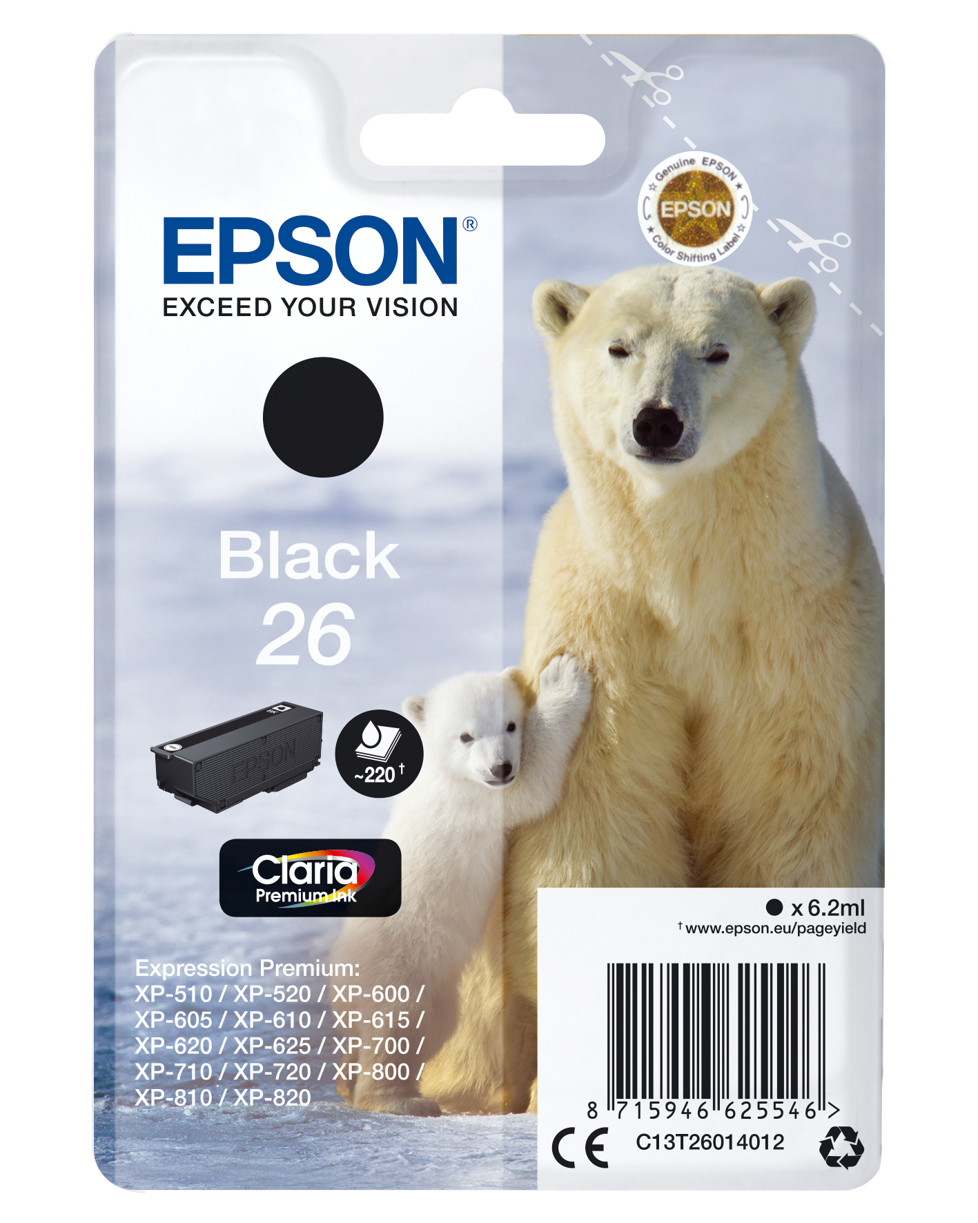 Epson Tintenpatrone 26 T2601 Claria Schwarz (6,2 ml) Epson Tintenpatrone 26 T2601 Claria Schwarz (6,2 ml)