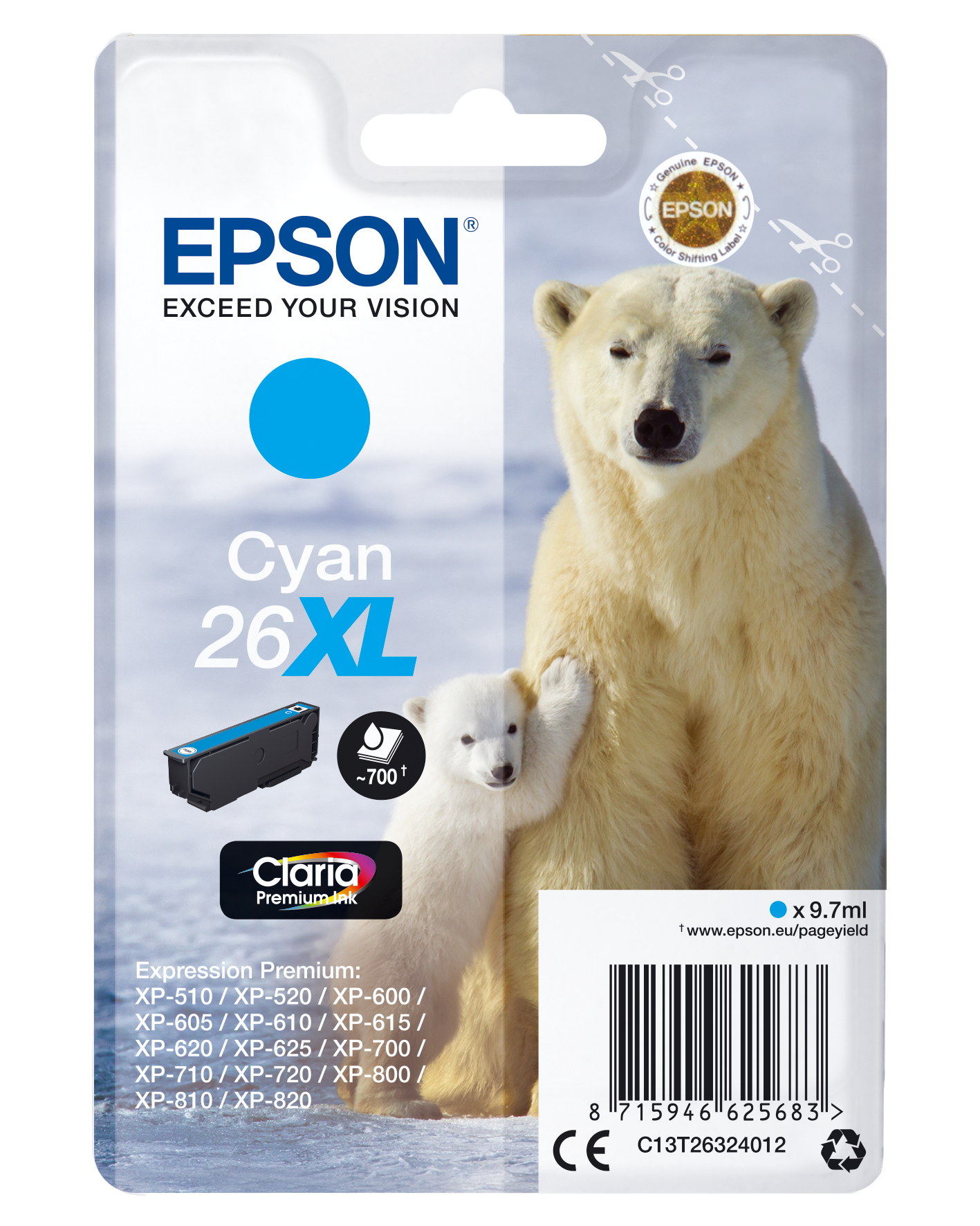 Epson Tintenpatrone 26XL Cyan (9,7 ml) Epson Tintenpatrone 26XL Cyan (9,7 ml)