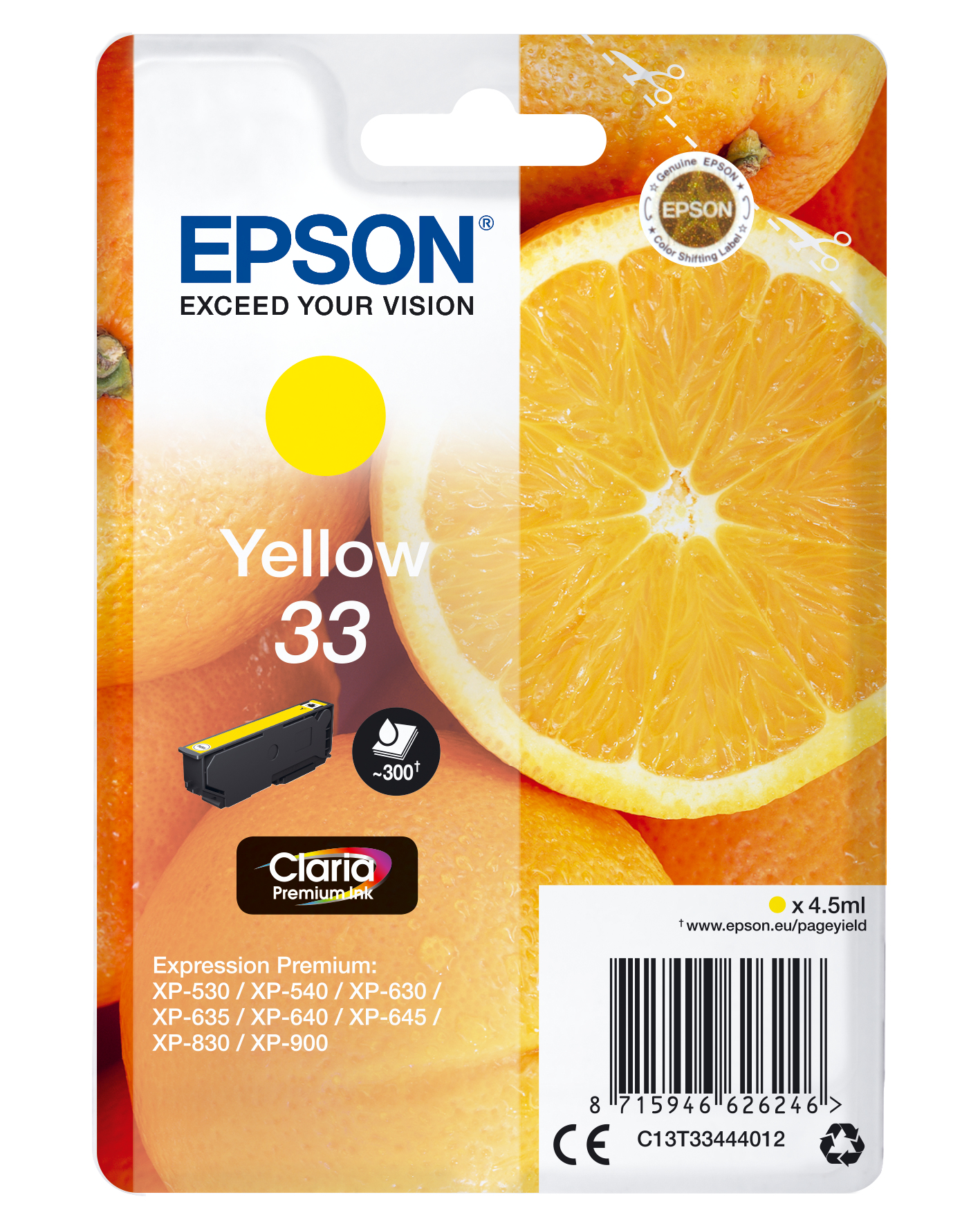 Epson Tintenpatrone 33 Gelb (Y) (ca.300 S.) Epson Tintenpatrone 33 Gelb (Y) (ca.300 S.)