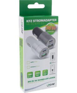 InLine® USB KFZ Ladegerät Stromadapter Quick Charge 3.0, 12/24VDC zu 5V DC/3A, USB-A + USB Typ-C