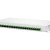 METZ CONNECT OpDAT fix Patchfeld splice 24xE2000 APC (grün), OS2, grau 19 Zoll, 1HE LWL-Patchfeld für Festeinbau, bestückt mit E2000-Kupplungen und E2000-Pigtails, Pigtails mit Kompaktader ø 0,9 mm, 12 Farben, Sekundär- und Primärcoating gleichgefärbt, Länge 2,0 m, Pigtails in Standardspleißkassette mit Crimpspleißhaltern eingelegt und abgesetzt, Pigtails gereinigt und in Kupplungen eingesteckt, leichte Aluminium-Konstruktion mit Stahlblech Frontplatte (grau oder schwarz), nicht belegte Ausbrüche mit Blindstopfen verschlossen, abnehmbare Frontplatte zur einfachen Kupplungsmontage, servicefreundliche, verschraubte Abdeckung, mehrere Kabeleingangsmöglichkeiten rückseitig (Befestigung mit PG13,5, PG16 und PG21 bzw. M20 und M25), eine Kabeleinführung PG16 ist beigelegt, Varianten: bestückt mit 12 oder 24 E2000 Kupplungen und Pigtails jeweils blau (OS2) oder E2000 APC Kupplungen und Pigtails jeweils grün (OS2)
