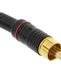 InLine® Cinchstecker Lötversion, Metall schwarz, Ring rot, für 6mm Kabel