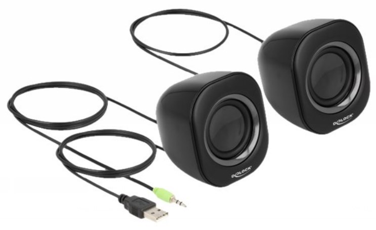 Delock Mini Stereo PC Lautsprecher mit 3,5 mm Klinkenstecker Delock Mini Stereo PC Lautsprecher mit 3,5 mm Klinkenstecker