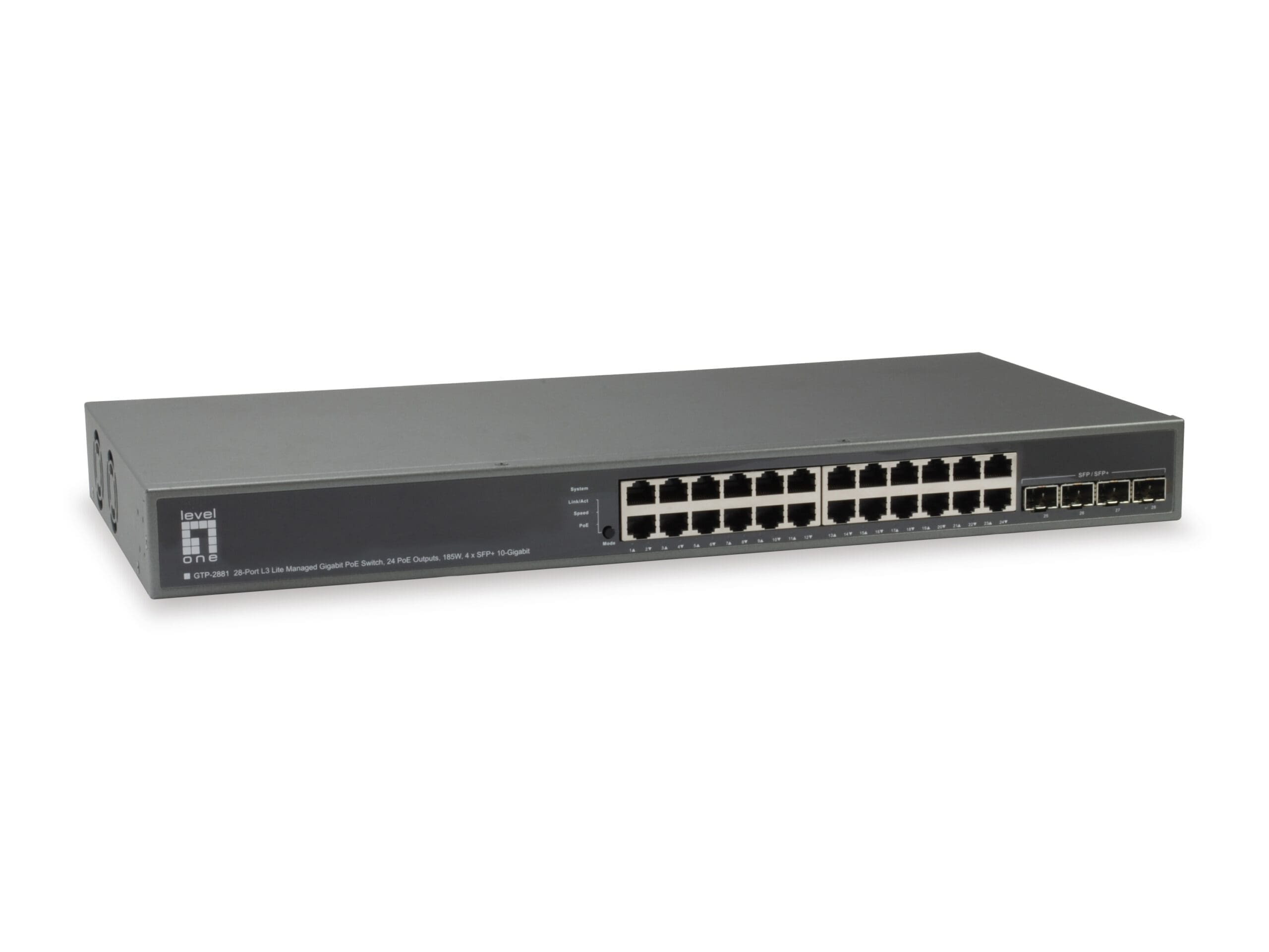 LevelOne 28-Port L3 Manag.GiB Switch 24 PoE 185W, 4 10GiB SFP+ LevelOne 28-Port L3 Manag.GiB Switch 24 PoE 185W, 4 10GiB SFP+