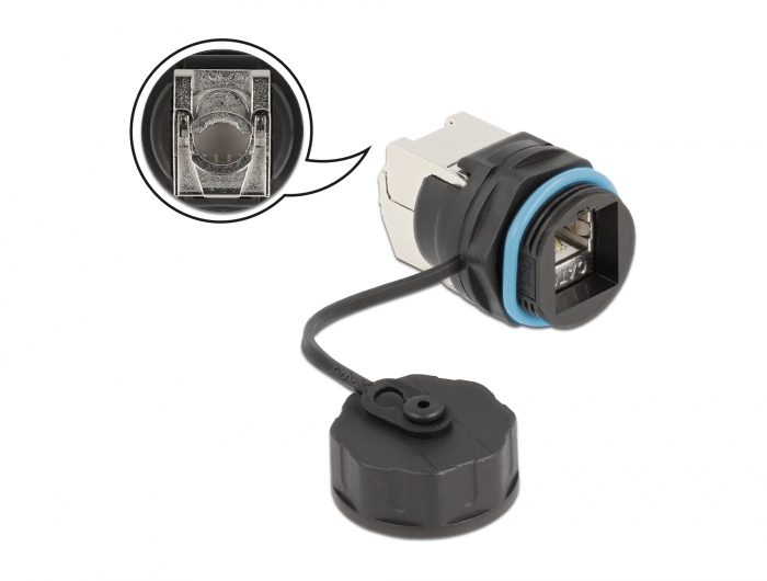 Delock Kabelverbinder RJ45 Buchse zu Cat.6A LSA mit Verschlusskappe wasserfest Delock Kabelverbinder RJ45 Buchse zu Cat.6A LSA mit Verschlusskappe wasserfest