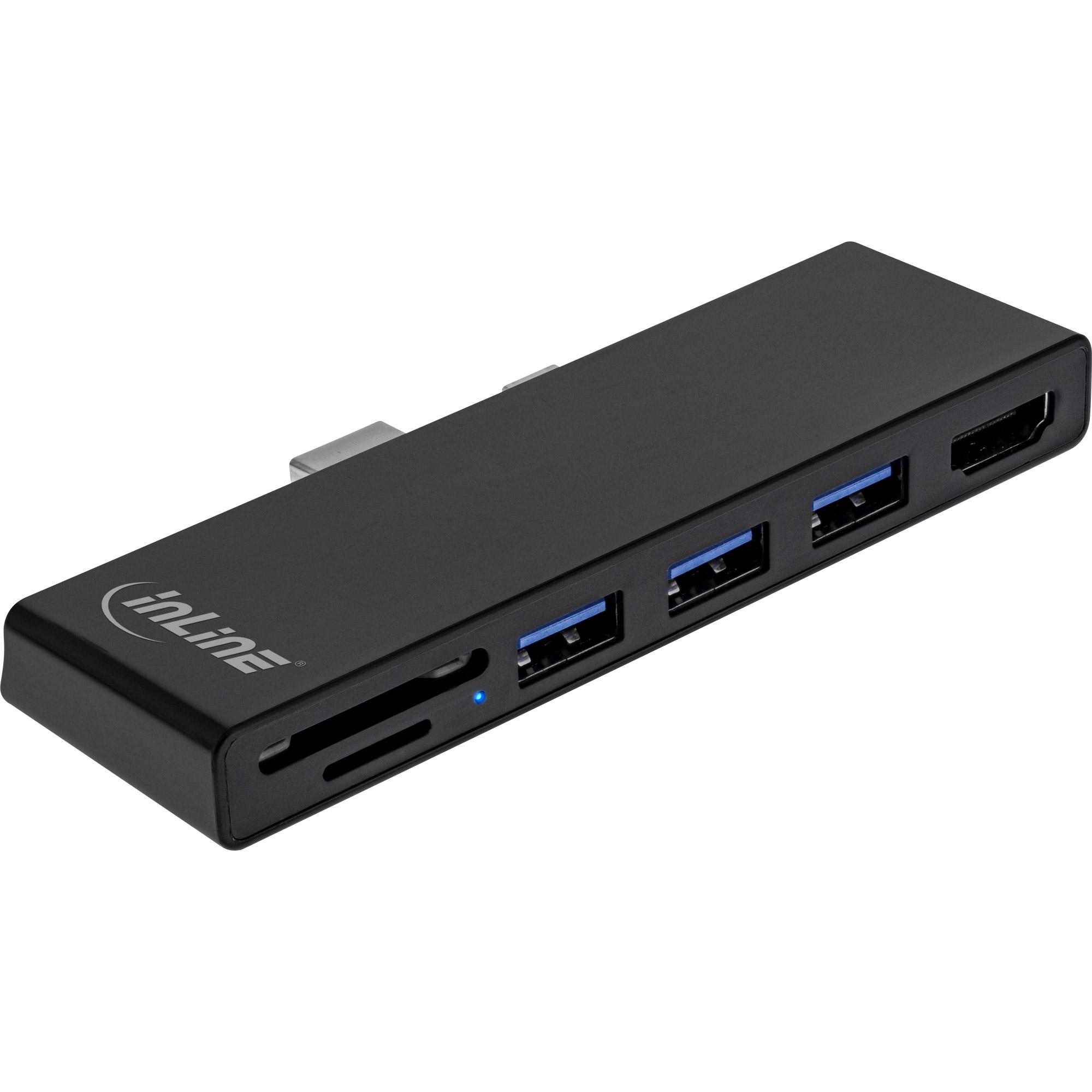 InLine® MultiHub, Surface Pro 4/5/6, 3-Port USB 3.2 Typ-A Buchse, HDMI 4K, Cardreader, schwarz InLine® MultiHub, Surface Pro 4/5/6, 3-Port USB 3.2 Typ-A Buchse, HDMI 4K, Cardreader, schwarz