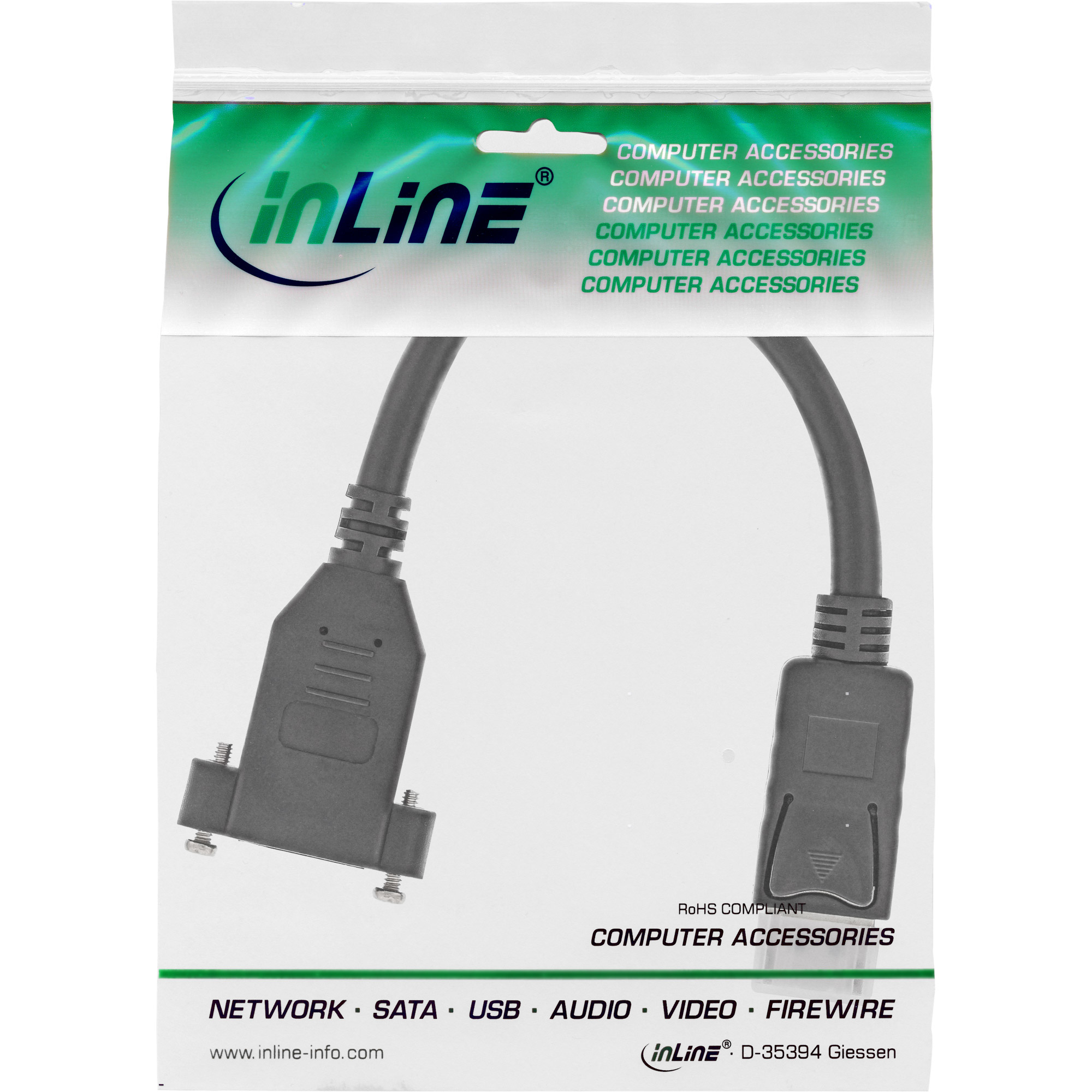 InLine® DisplayPort Adapterkabel, DisplayPort Stecker auf Buchse zum Einbau, 0,2m, schwarz InLine® DisplayPort Adapterkabel, DisplayPort Stecker auf Buchse zum Einbau, 0,2m, schwarz – Bild 2