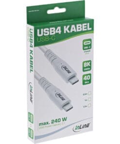 Alternative view of InLine® USB4 Kabel, USB-C Stecker/Stecker, PD 240W, 8K60Hz, TPE, weiß, 2m