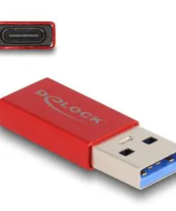 Delock USB 10 Gbps Adapter USB Typ-A Stecker zu USB Type-C Buchse aktiv rot