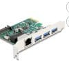 Delock PCI Express x1 Karte zu 3 x USB 5 Gbps Typ-A Buchse + 1 x Gigabit LAN