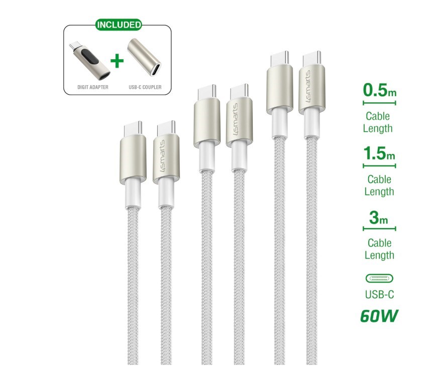 4smarts USB-C Kabelset PremiumCord 60W inkl. Digit Adapter 4smarts USB-C Kabelset PremiumCord 60W inkl. Digit Adapter