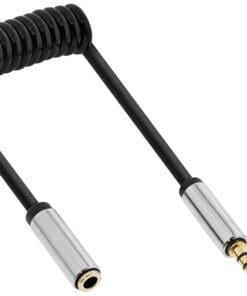 InLine® Slim Audio Spiralkabel Klinke 3,5mm ST/BU, 4-polig, Stereo, 2m, schwarz