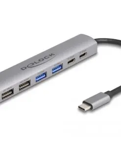 Delock 6 Port USB Hub mit 4 x USB Typ-A Buchse und 2 x USB Type-C Buchse