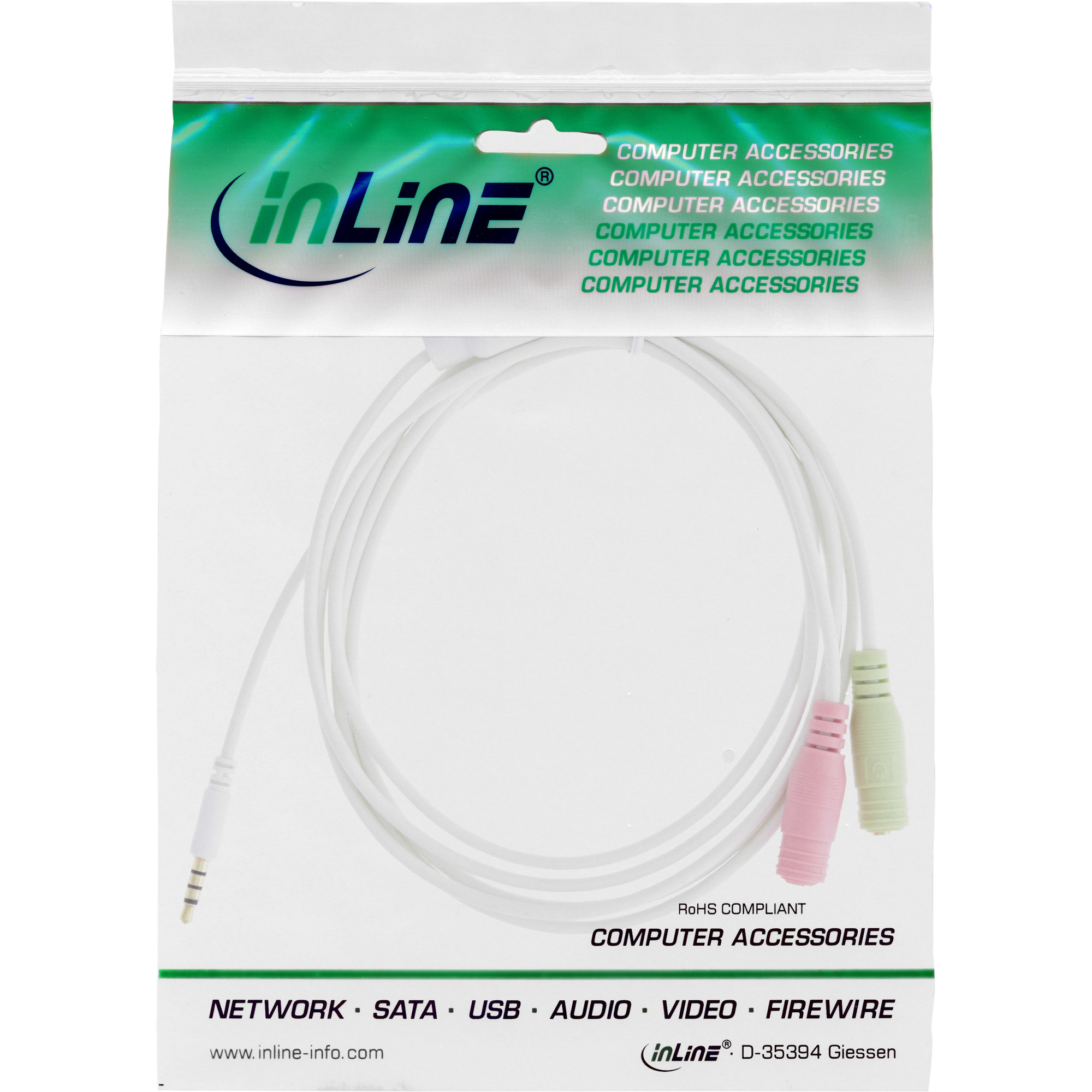 ® Audio Headset Adapterkabel, 3,5mm Klinke Stecker 4pol. an 2x 3,5mm Klinke Buchse, weiß, 1m, weiß ® Audio Headset Adapterkabel, 3,5mm Klinke Stecker 4pol. an 2x 3,5mm Klinke Buchse, weiß, 1m, weiß – Bild 2