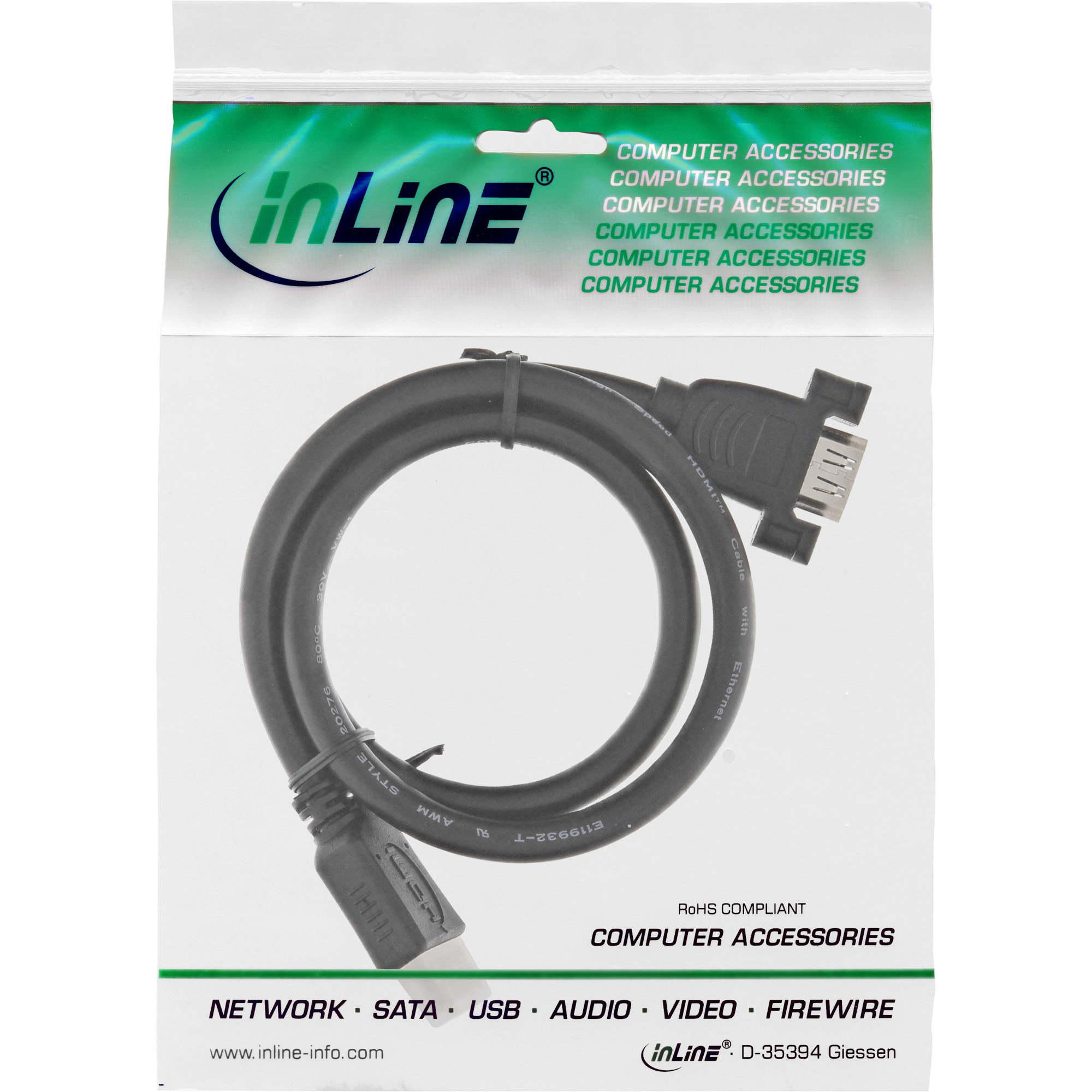 InLine® HDMI 4K2K Adapterkabel zum Einbau, HDMI A Stecker/Buchse, 0,6m, schwarz InLine® HDMI 4K2K Adapterkabel zum Einbau, HDMI A Stecker/Buchse, 0,6m, schwarz – Bild 2