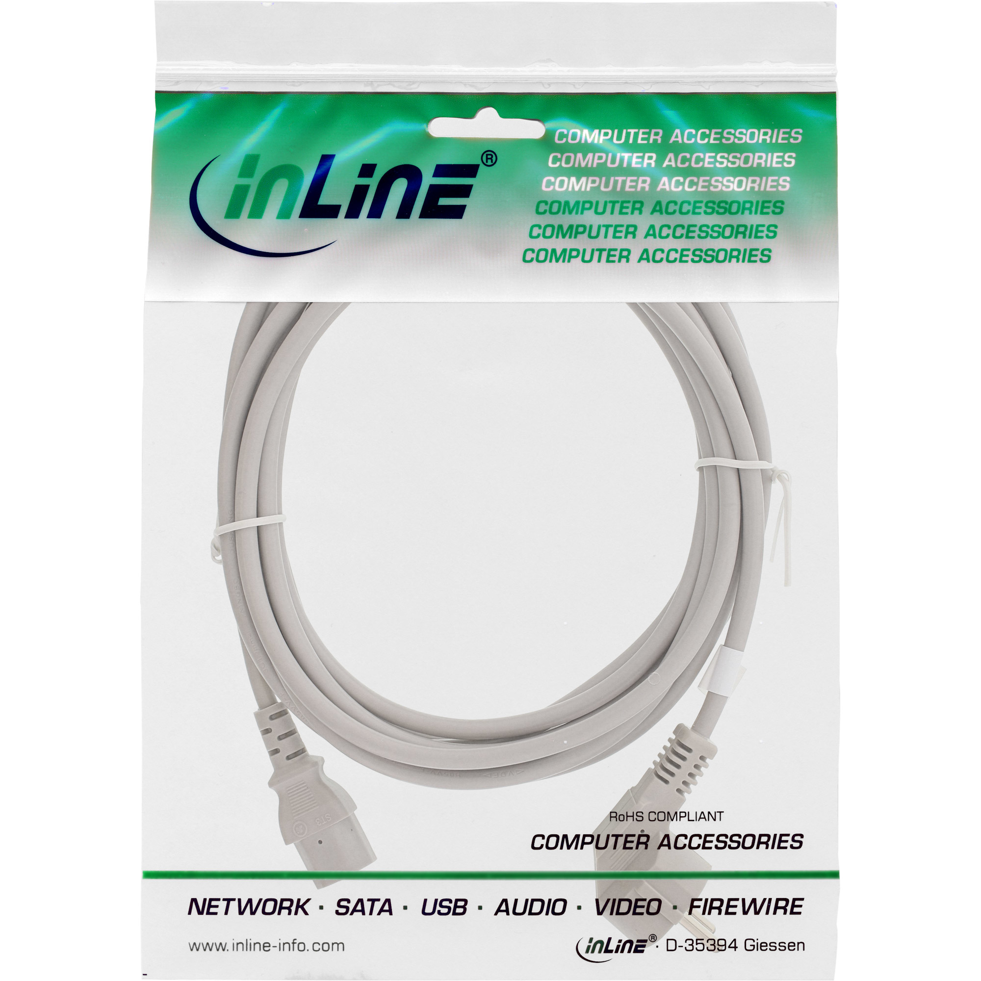 InLine® Netzkabel, Schutzkontakt gewinkelt auf Kaltgerätestecker C13, 0,5m, grau, grau InLine® Netzkabel, Schutzkontakt gewinkelt auf Kaltgerätestecker C13, 0,5m, grau, grau – Bild 2