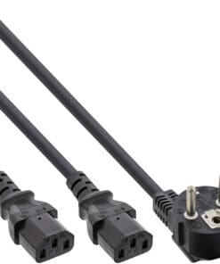 InLine® Netz-Y-Kabel, 1x Schutzkontaktstecker zu 2x Kaltgerätestecker, 3m, schwarz